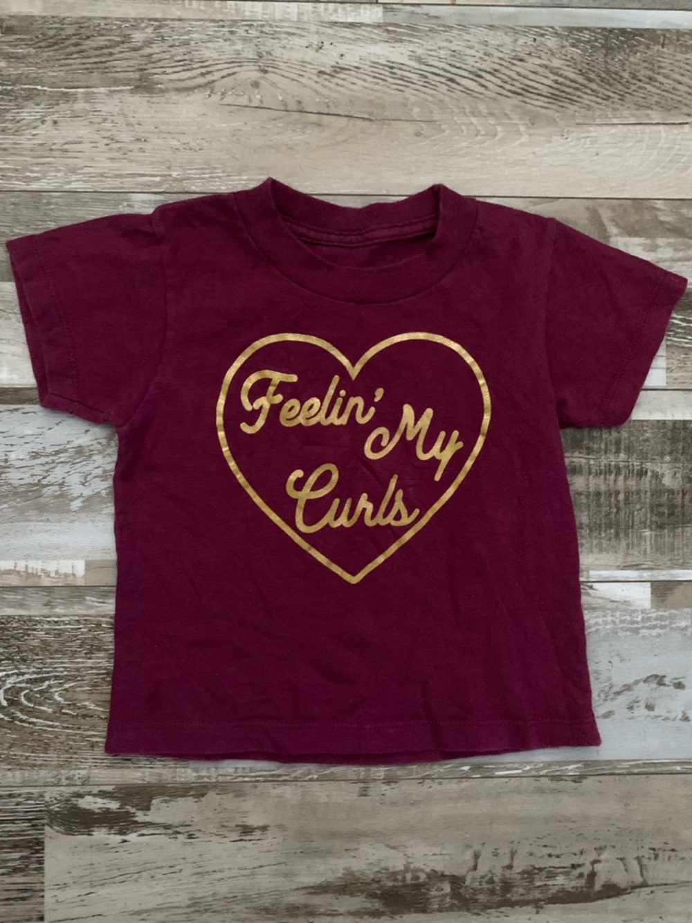 Fifth Sun Maroon Short Sleeve Tee with Gold Heart Script